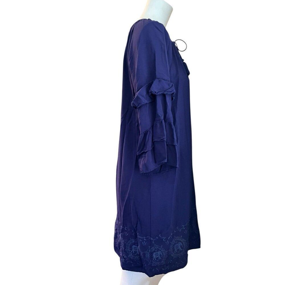 Simply Southern Large Blue Purple Shift Dress Elephant Embroidery Ruffle Sleeves - Picture 7 of 10